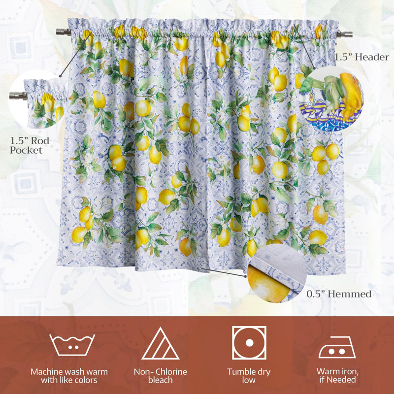 Rideau de cuisine Maison d'Hermine Citrus 100 % coton - Cantonnière 56 po x 18 po et voilage 28 po x 36 po