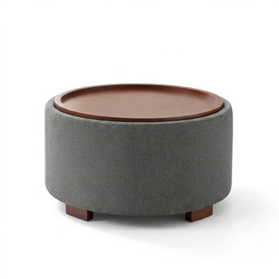 29" Round Storage Ottoman With Tray, Upholstered Coffee Table For Living Room Bedroom