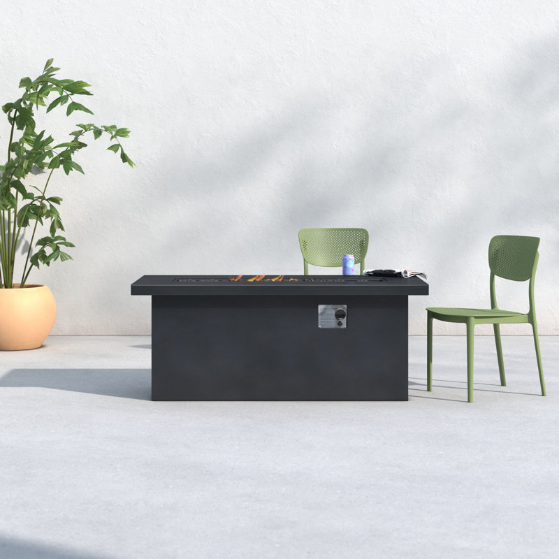 Rashid Rectangle Fire Pit Table, 24'' H x 60'' W x 26'' D, Charcoal