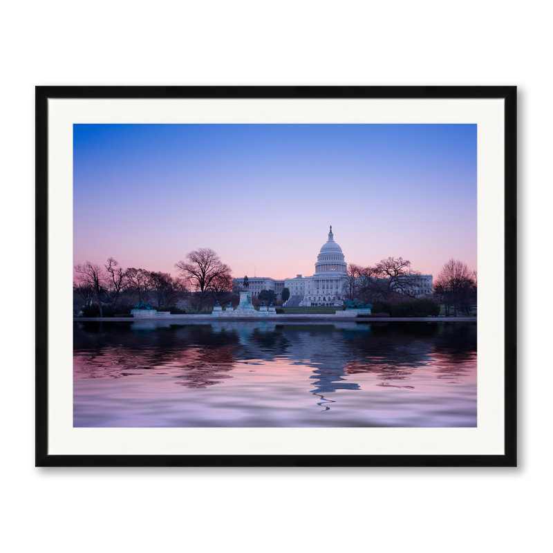 Reflections of the Capitol Photographic Print Canvas, 24" H x 30" W, Black Framed Paper