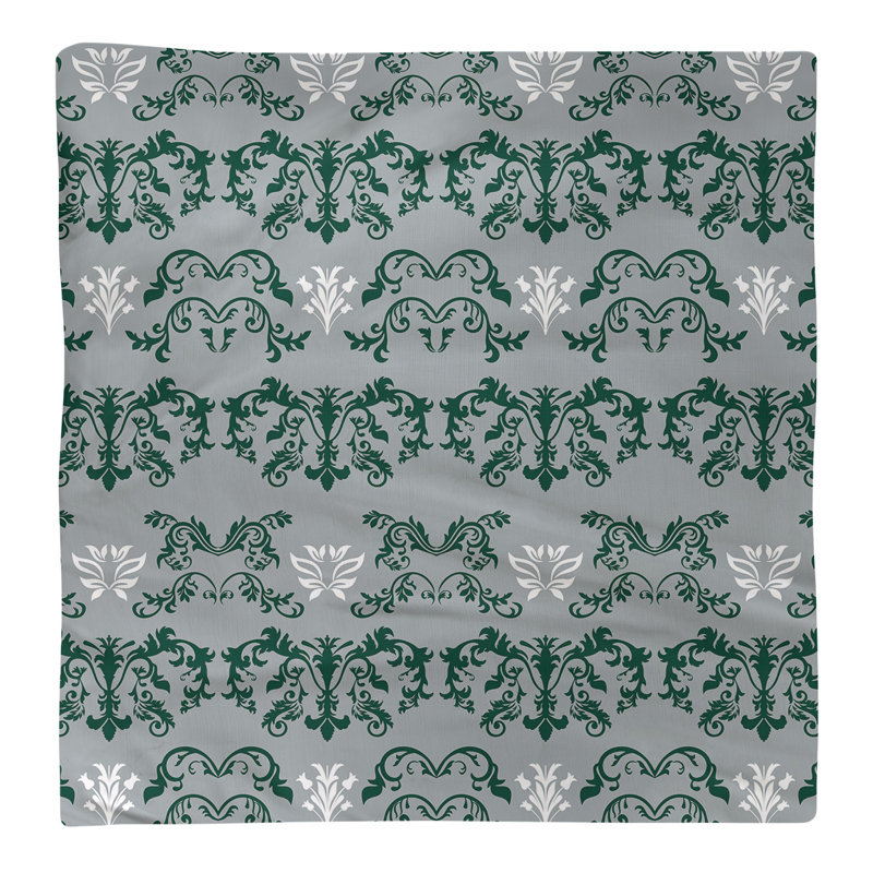 Damask Square Napkin, Hunter Green/Gray/White, Polyester