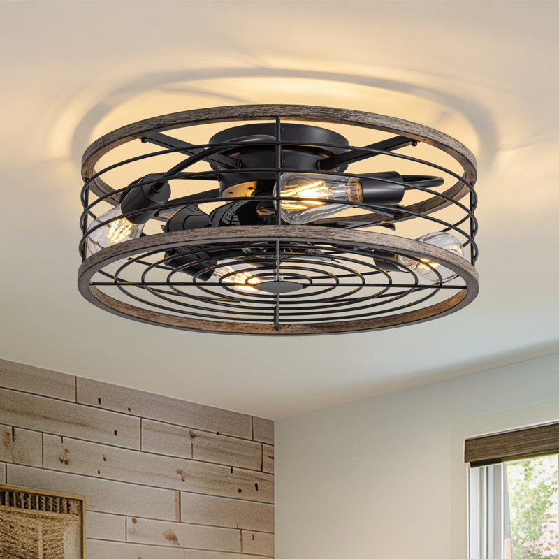 Kiarrah 20" Caged Ceiling Fan With Light Kit And Remote