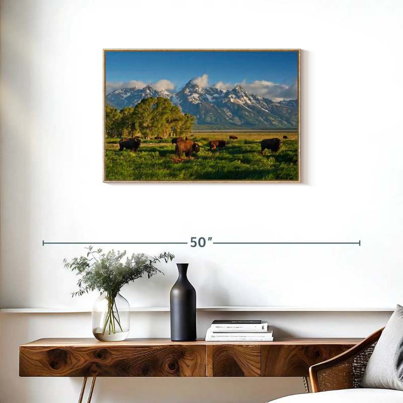 Bison de Grand Teton, Cadre flottant en bois naturel, 31 po x 21 po
