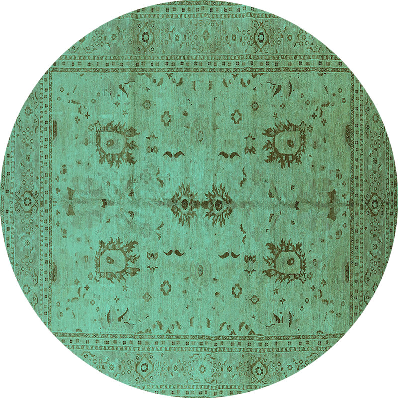 Tapis oriental en laine / polyester tissé à la machine en turquoise, Rond 7 pi