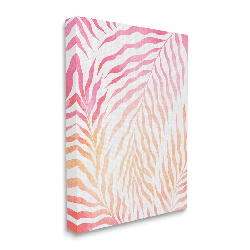 «Vivid Pink Wavy Leaves», estampe numérique par Ziwei Li, H 20 po x l 16 po x P 1,5 po, Giclée encadrée noir minuit