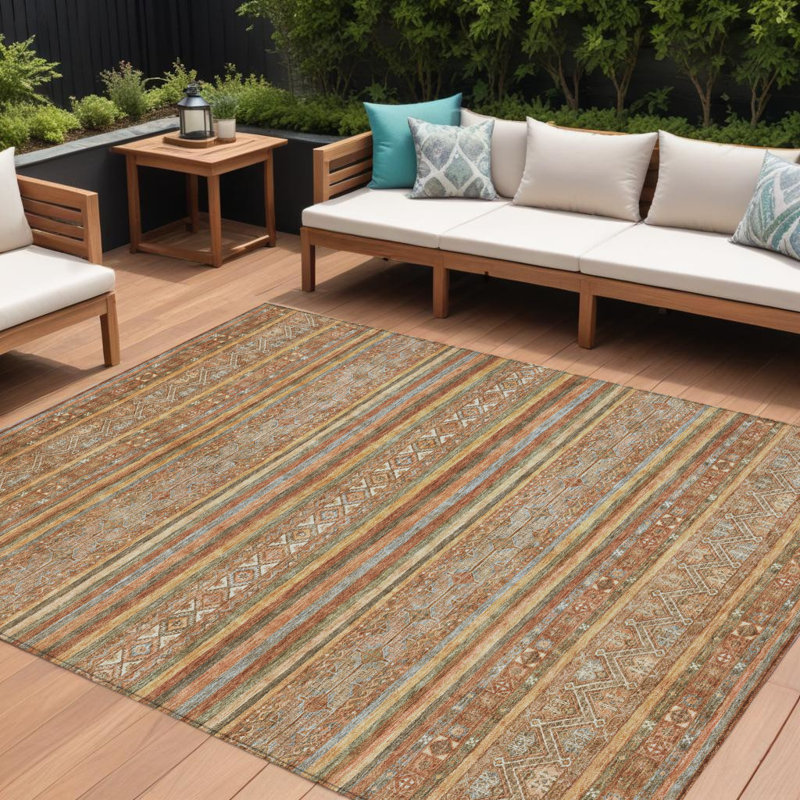 Tapis intérieur / extérieur lavable 8 pi x 10 pi en terre cuite et cuivre Southwestern