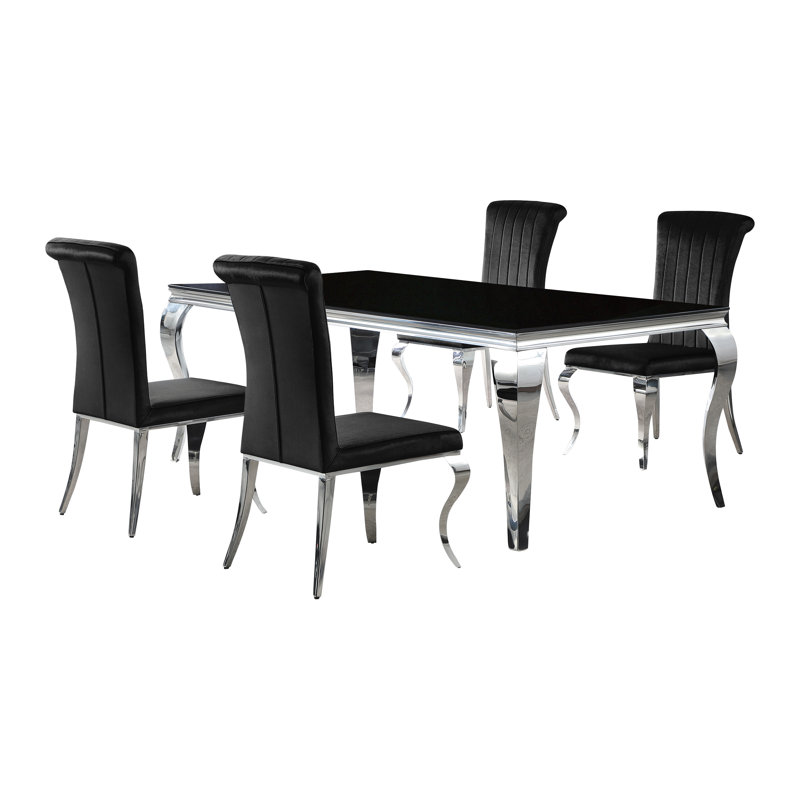 Ensemble de salle à manger rectangulaire 5 pièces 81 po noir et chrome, Noir