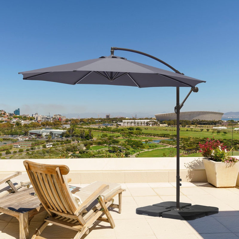 Shellie 292.5cm Lighted Cantilever Parasol with Crank Lift , Counter Weights Included, Dark Grey