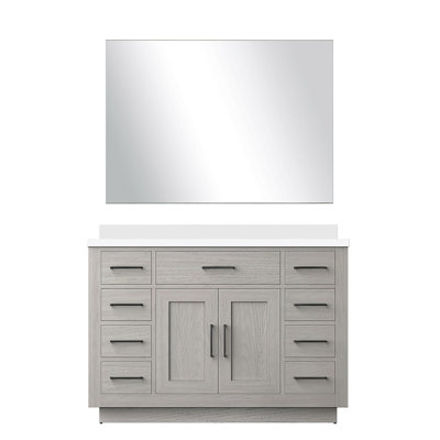 Meuble-lavabo simple 48 po X P 22 po, finition chêne blanc, comptoir en quartz, 43 miroirs et tiroir à fermeture douce en chêne, plateau, panneaux de remplissage