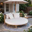 Lit de jour rond 59 po en bois d'acacia avec coussins et 4 coussins