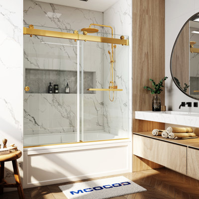 Opal Mirage MCOCOD 56"-60" W x 66" H Double Smooth Sliding Frameless Tub Door with 3/8"(10mm)Clear Glass