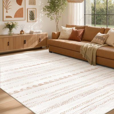 Modern Geometric Area Rug Moroccan Washable Low Pile Carpet Non-Slip Abstract Pattern Soft Floor Mat