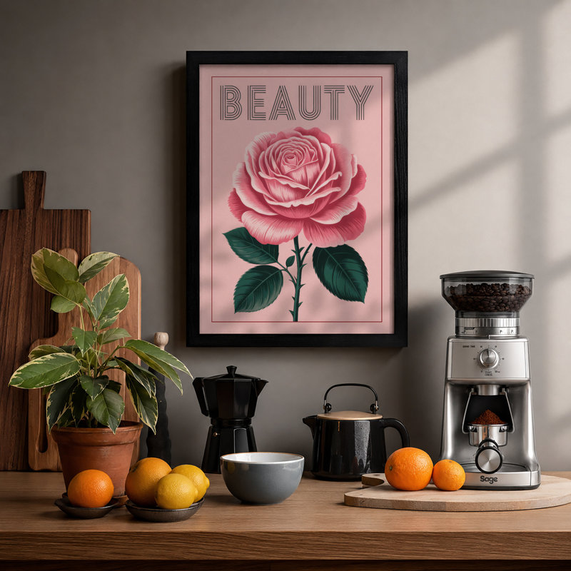 Beauty Rose Botanical - Print, Black, A4 - 29.7 x 21.0 cm