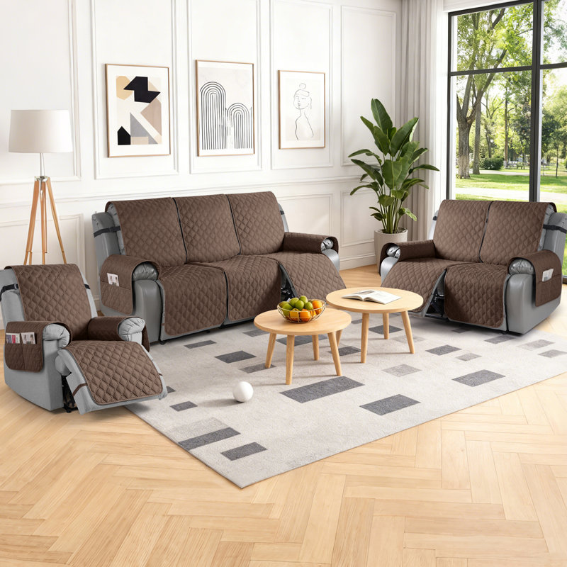  Wildee 2/3 Seat Waterproof Recliner Chair Cover Sofa Covers With Pocket, Blown Microfiber, 3 Seat