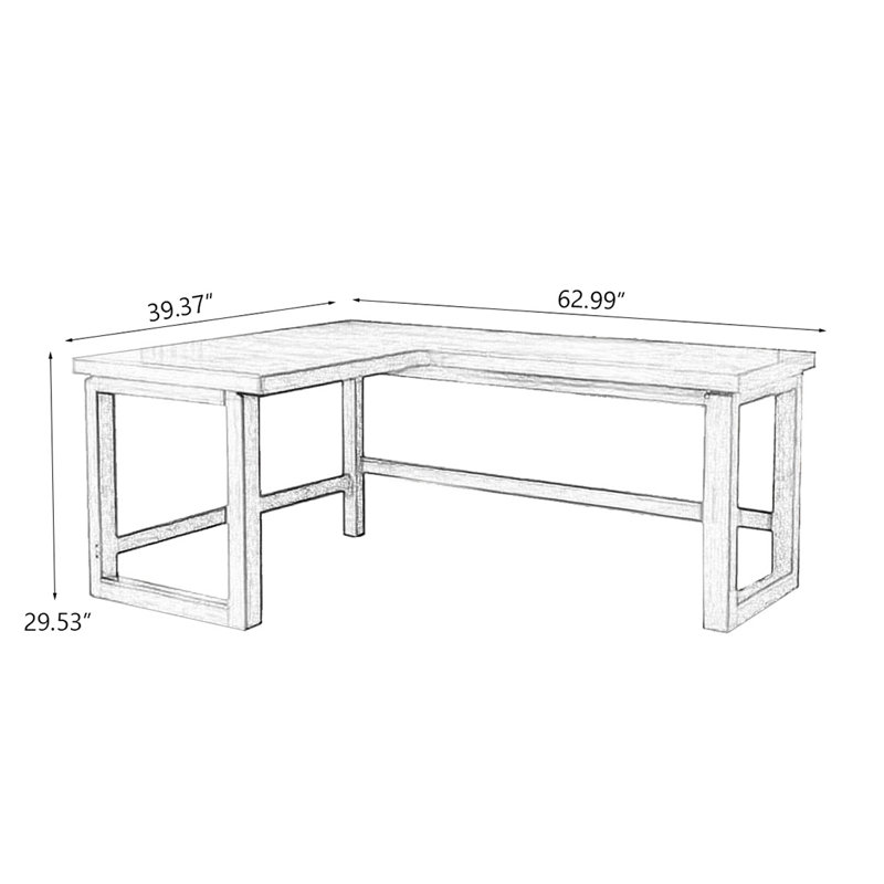 Bureau rectangulaire en bois massif brun noisette, Retour à gauche, H 29,53 po x l 62,99 po x P 39,37 po