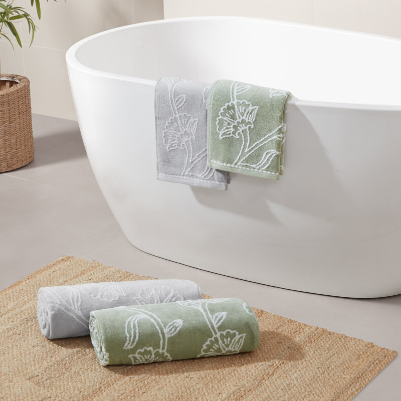 Serviettes de bain à motif floral Jessica Simpson, Gris, 2 serviettes de bain et 2 serviettes à main