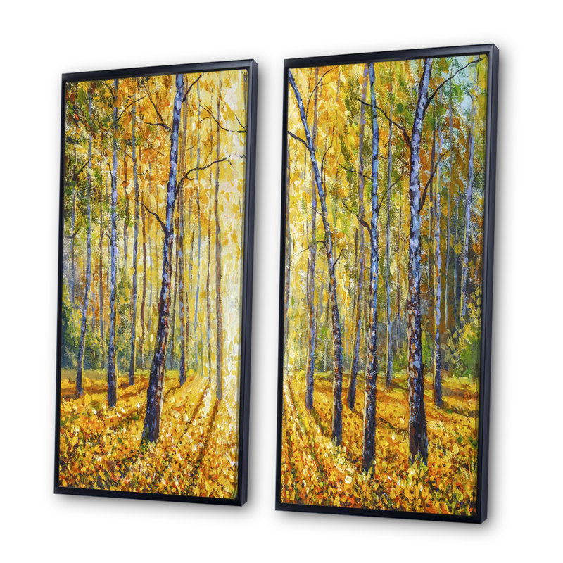 «Path to the Birch Forest», ensemble de 2 peintures sur toiles, H 20 po x l 24 po x P 1 po, Cadre flottant noir