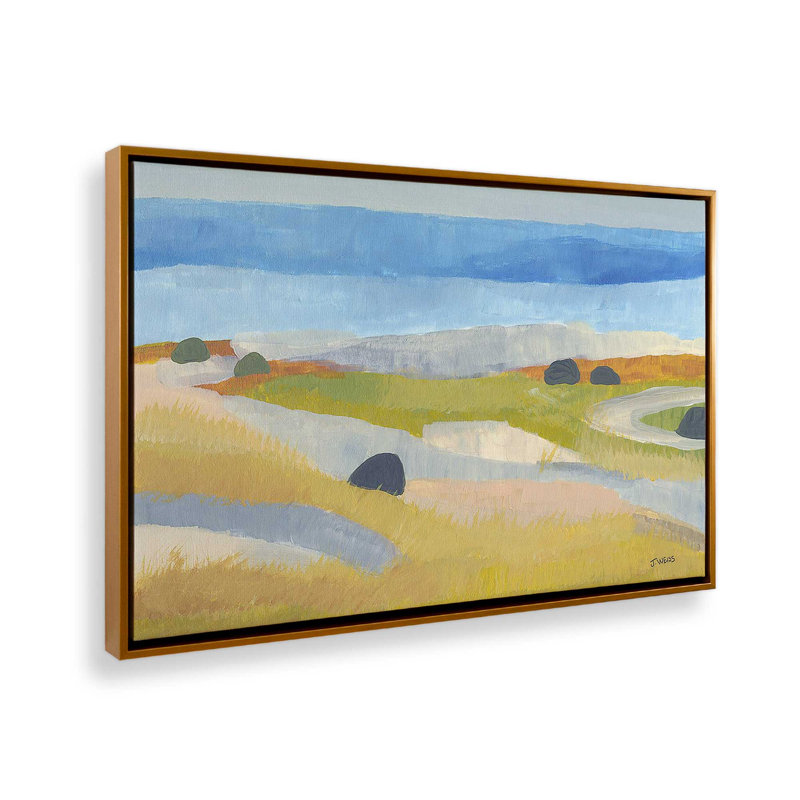 «Islandais Meadow Whimsy» sur toile par Jan Weiss, Cadre flottant or poli, H 14 po x l 20 po x P 1,75 po