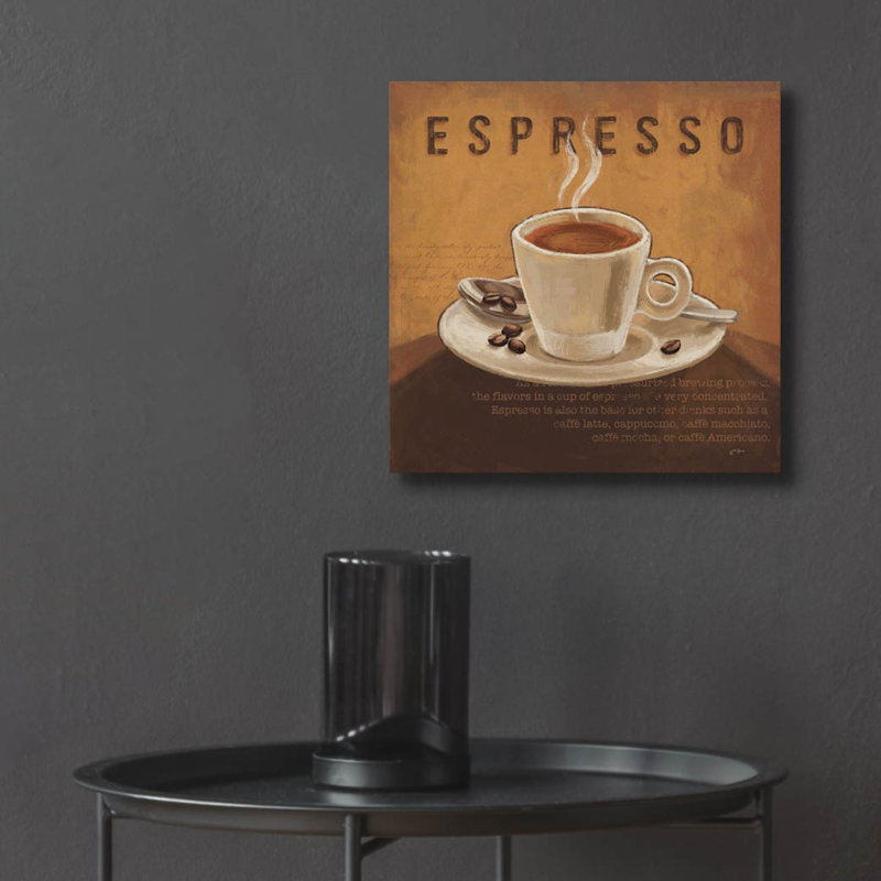  «Coffee And Co 3 Teal and Gray» par Janelle Penner, art mural en verre acrylique, 24 po x 24 po