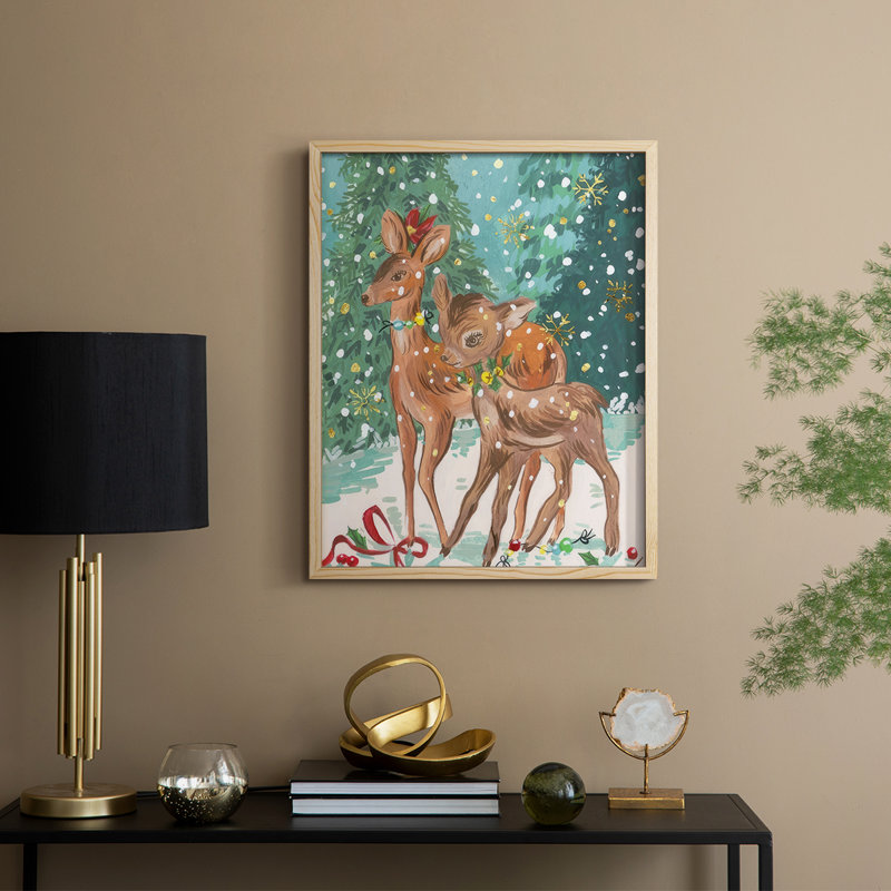 «Doe and Fawn I», reproduction encadrée - bois massif, Naturel, H 21 po x l 17 po