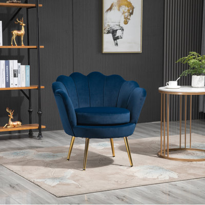  Fauteuil club de loisirs moderne en tissu de velours avec pieds dorés