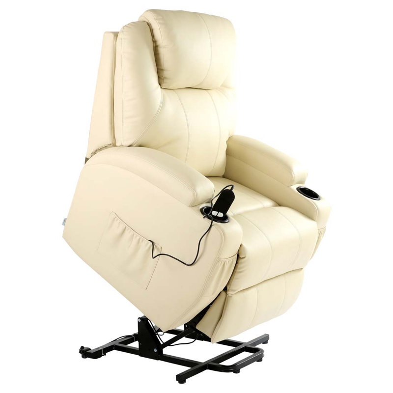 86cm Wide Lift Assist Home Theatre Recliner with Massager, Cream, Single Motor Lift Assist