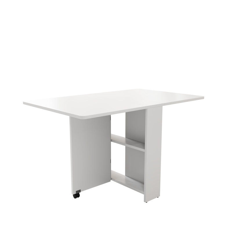 Table pliante blanche de 52,47 pouces - simple et fonctionnelle pour la maison, convenant à une utilisation familiale, avec roue de frein mobile pratique pliante idéale pour les petites familles, peut être ajustée, universelle
