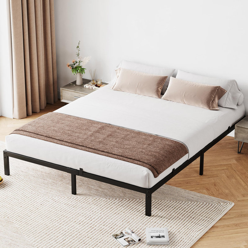 Structure de lit en métal 10 po, plateforme robuste avec lattes, rangement sous le lit, silencieux, Lit double