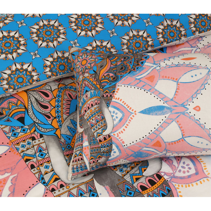 Clintin Cotton Blend Duvet Cover with Pillowcases, Single + 1 Standard Pillowcase, Blue/Pink