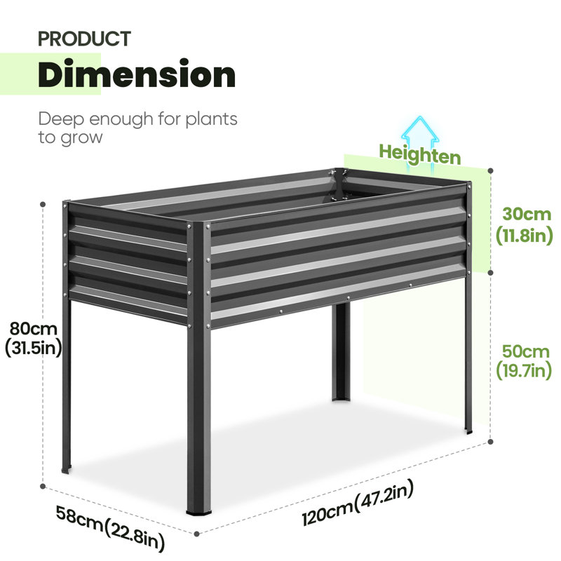 Metal Elevated Planter, 120 x 58 x 80cm