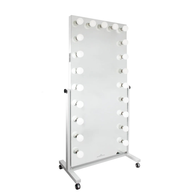 Miroir de salle de bain pleine grandeur Hollywood Premiere avec support et gradateur, haut-parleurs sans fil Bluetooth