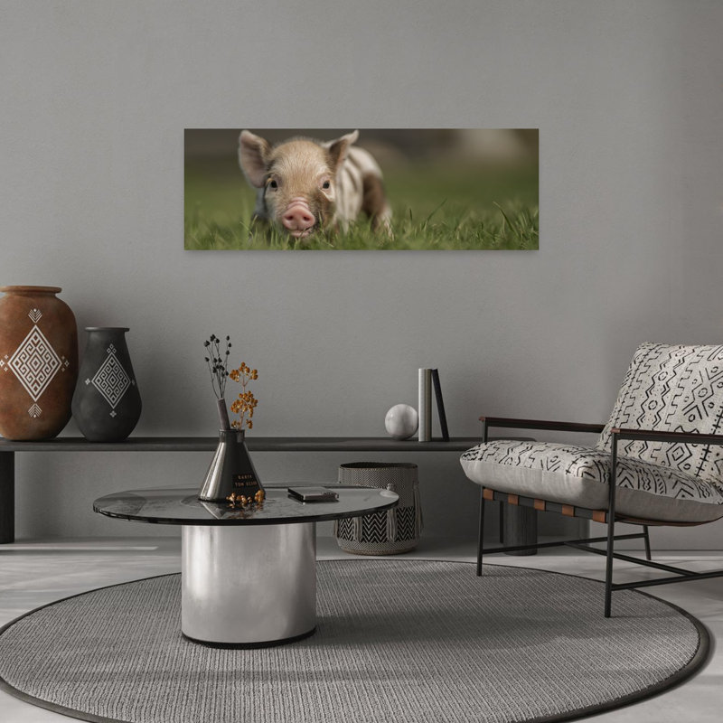 Mignon bébé porcelet abstrait, paysage contemporain, art mural, H 36 po x l 12 po