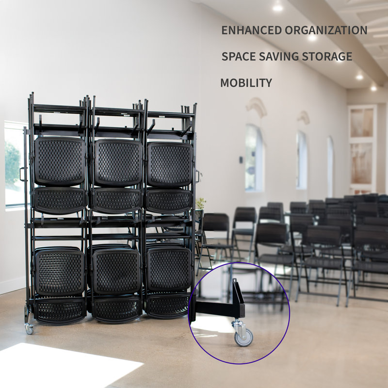 Black Steel Folding Table and Chair Cart with Protective Cover