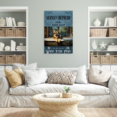 " German Shepherd Bath Soap - 1 Piece Rectangle Graphic Art Print On Wrapped Canvas "