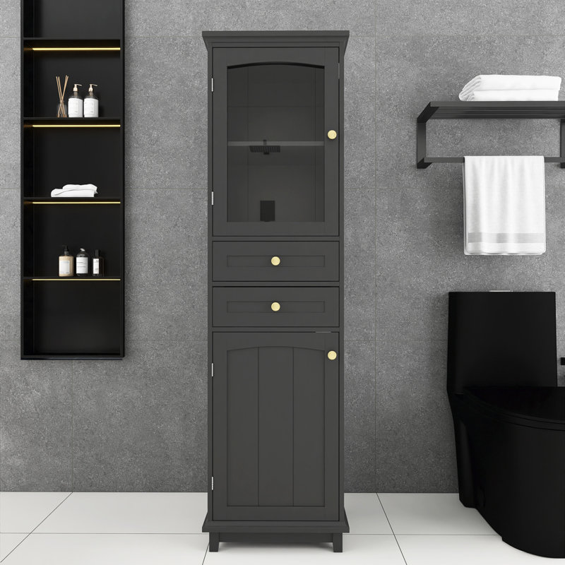 17.7 In. Wood Freestanding Bathroom Storage Cabinet In Black With 2 Drawers, 2 Adjustable Shelves, Black