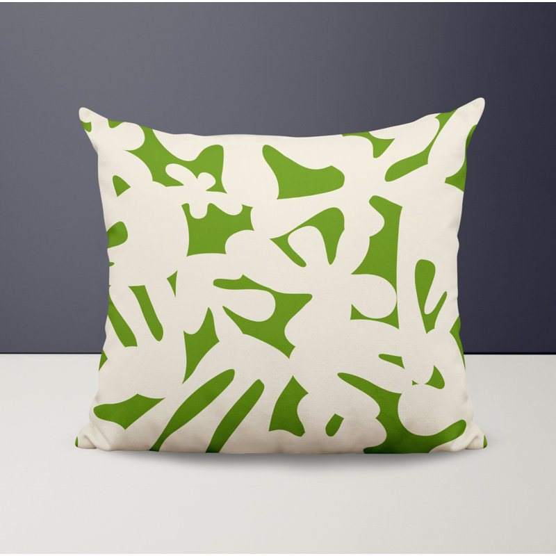 Coussin intérieur / extérieur en polyester filé Lara, Chartreuse / blanc cassé, 15 po x 15 po