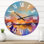 Mauve coucher de soleil avec petit bateau à l'horizon Horizon I - horloge murale moderne