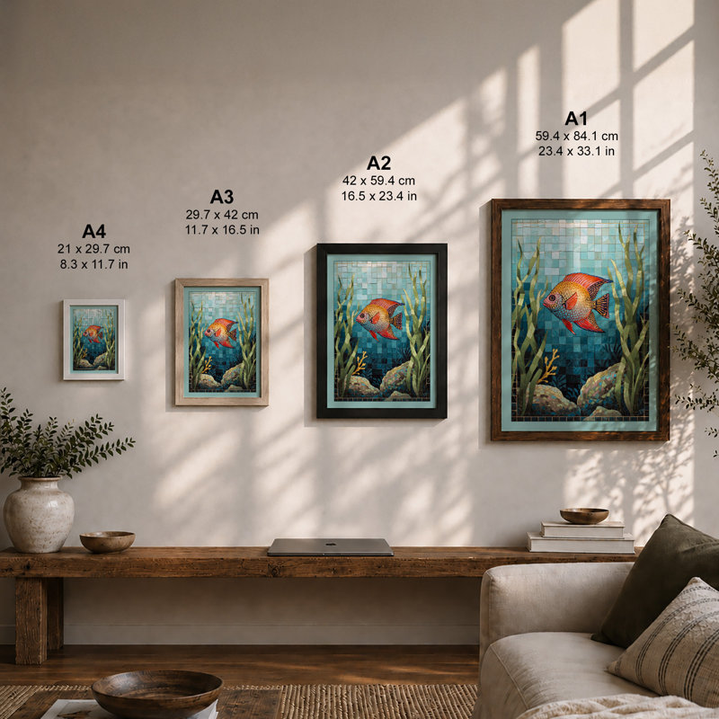 Fish In Mosaic Waters Coastal - Print, Unframed, A4 - 29.7 x 21.0 cm