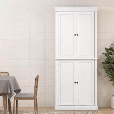 Armoire de cuisine 72 po, armoire de rangement avec portes et tablettes, garde-manger autoportant, blanc