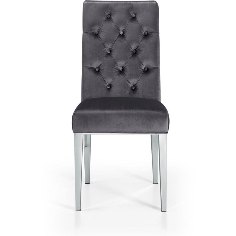 Ensemble de chaises de salle à manger rembourrées Modern Velvet, Gris, Argent argent