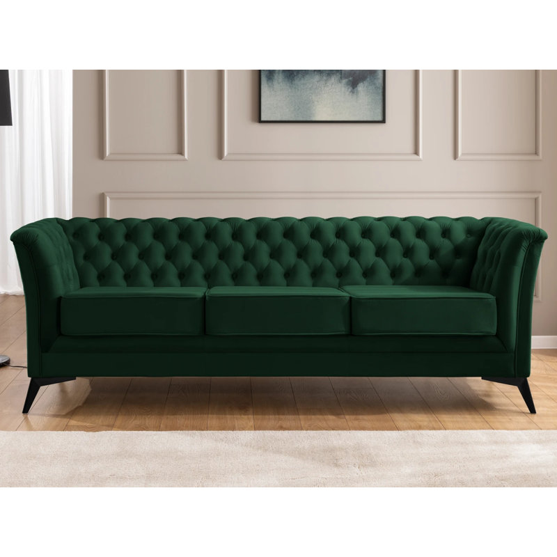 Whitby 3 Seater Velvet Sofa, Bottle Green, Black