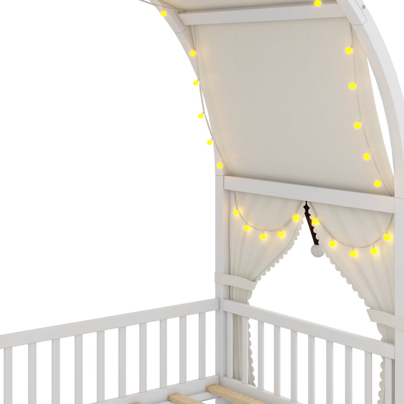 Twin-Size Bed With An Arched Roof And Two Built-In Drawers, White