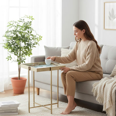 Stylish Aifric Tray Top Side Table Set, Elegant Rounded Edge Coffee Tables Perfect for Living Room, Bedroom, or Lounge
