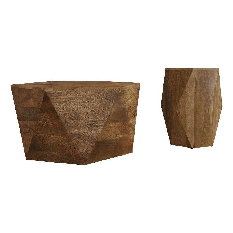 2-piece Solid Wood Coffee and End Table Set in Natural