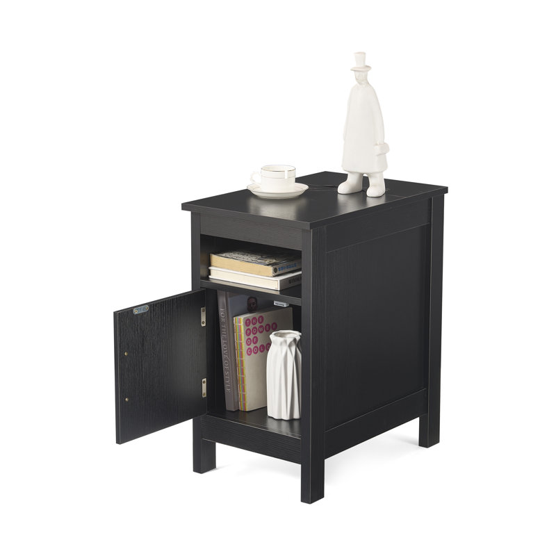 Table de bout Farmhouse avec rangement ouvert et tablette ouverte, Noir