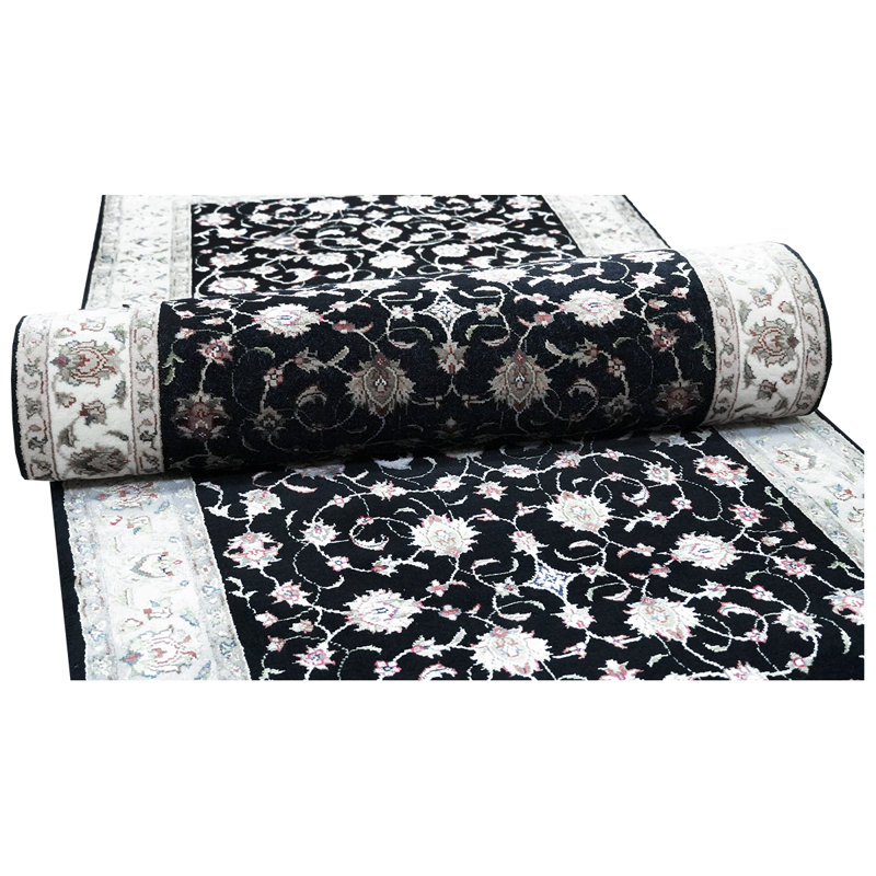 Hand-Knotted High-Quality Black and Ivory Runner