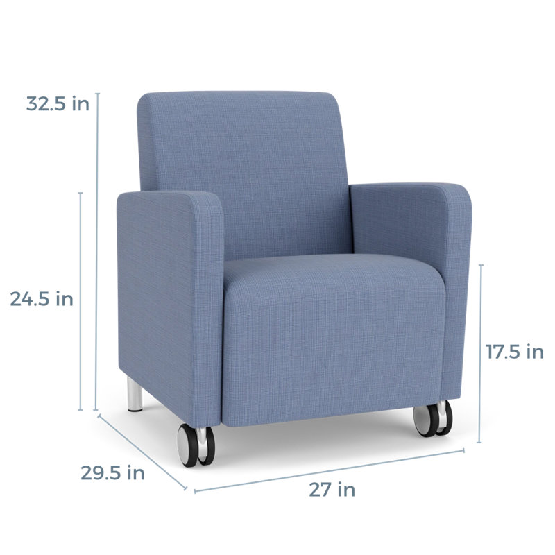 Fauteuil d'invité de réception Ravenna, Acier brossé, Chambray bleu marine clair, Avec des roulettes