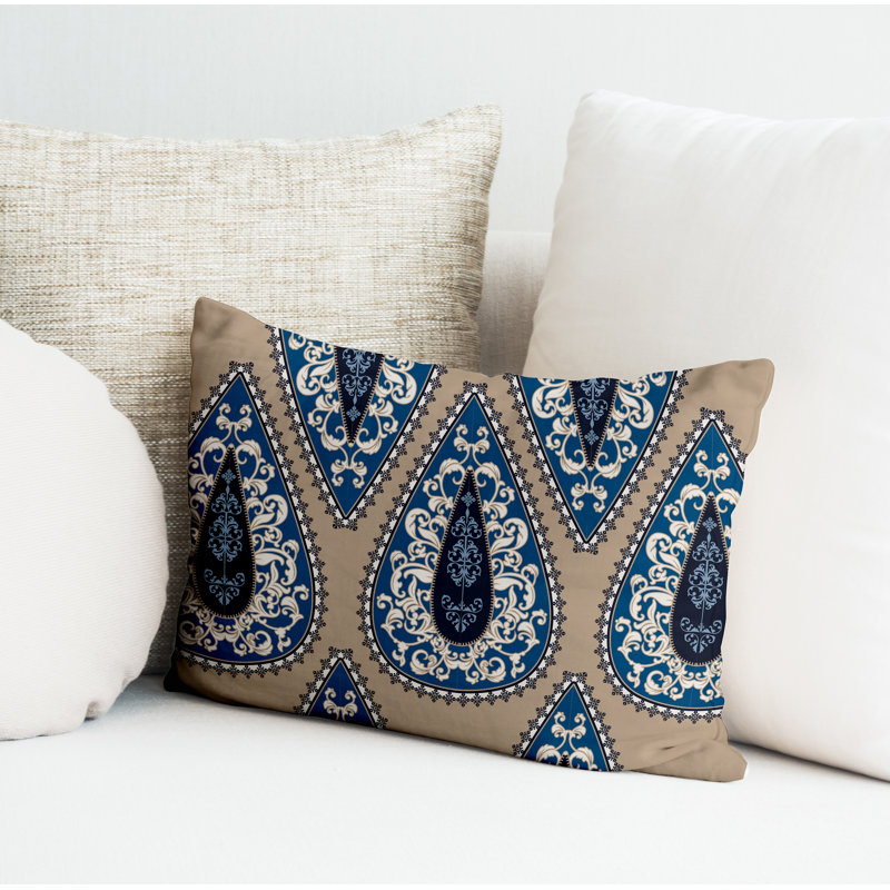 Paisley Outdoor Reversible Throw Pillow, Beige