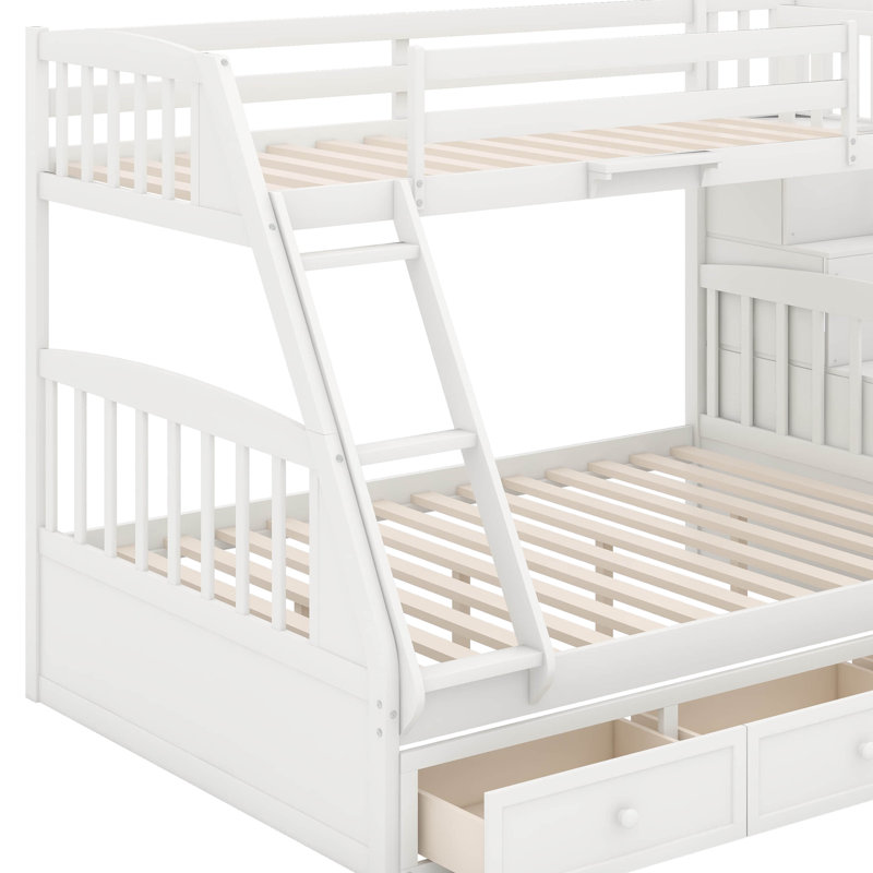 Twin Over Full Bunk Bed With Drawers And Storage Staircase, White
