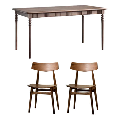 Walnut Solid Wood Solid Wood Top Four Leg Dining Set